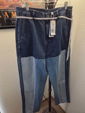 adidas Two-Tone Blue Patchwork Relaxed Jeans